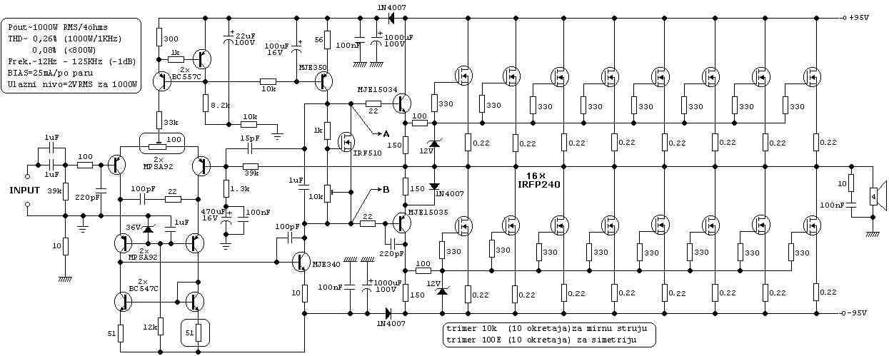 Схема усилителя мощности 1000 ватт